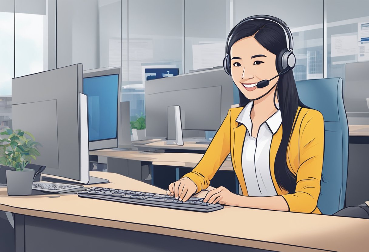 A customer service representative at Liberty Insurance Singapore answering questions from clients with a friendly smile