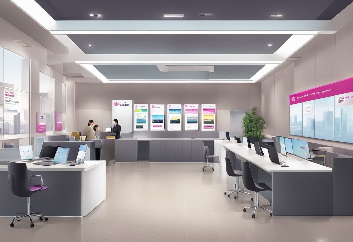An LG service center in Singapore with branded signage, a waiting area, and staff assisting customers with their electronic devices