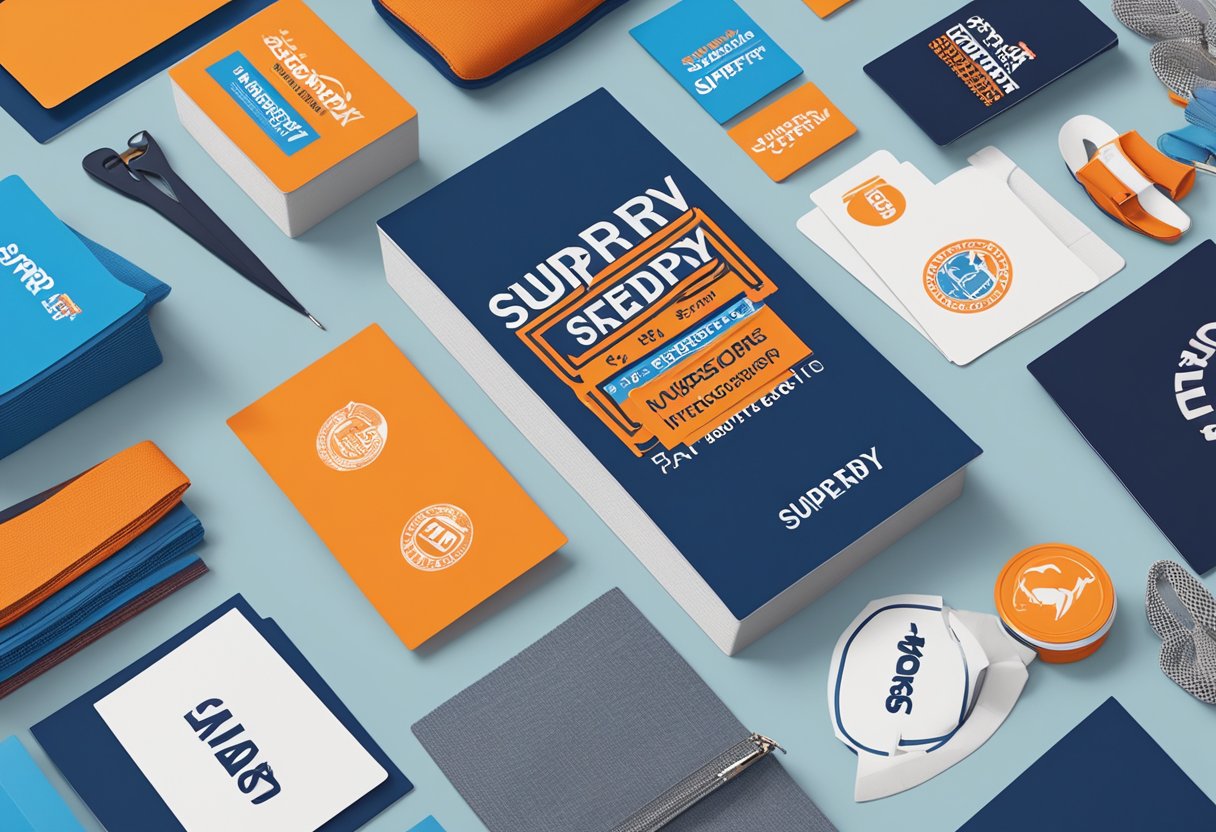 A stack of FAQ cards with the Superdry Singapore logo, surrounded by modern clothing and accessories