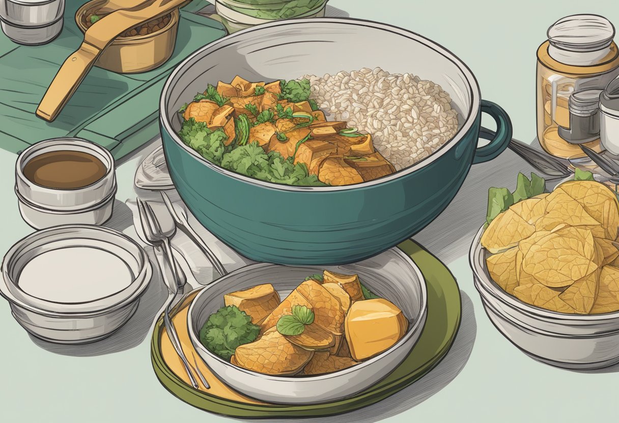 A table with a bowl of food, utensils, and a stack of containers labeled "Frequently Asked Questions tingkat singapore."