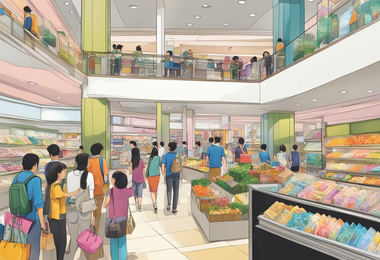 Shoppers browse through vibrant displays in Singapore's department stores