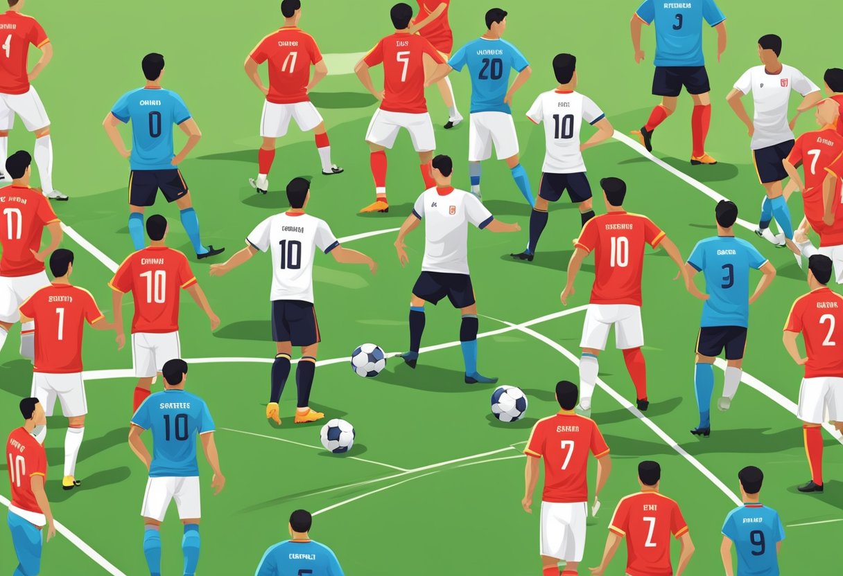 Players strategize on the field, analyzing opponents' movements. China vs Singapore football match