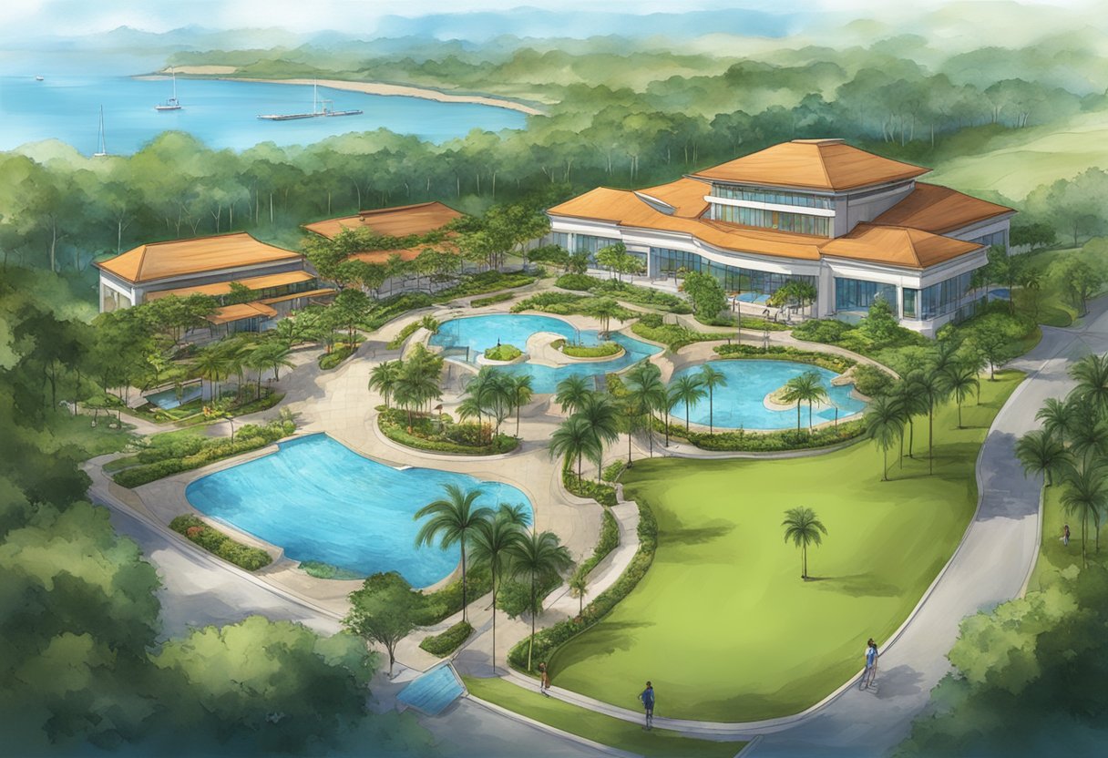 The Singapore Island Country Club's facilities and amenities at its Bukit location are depicted in a vibrant and inviting scene