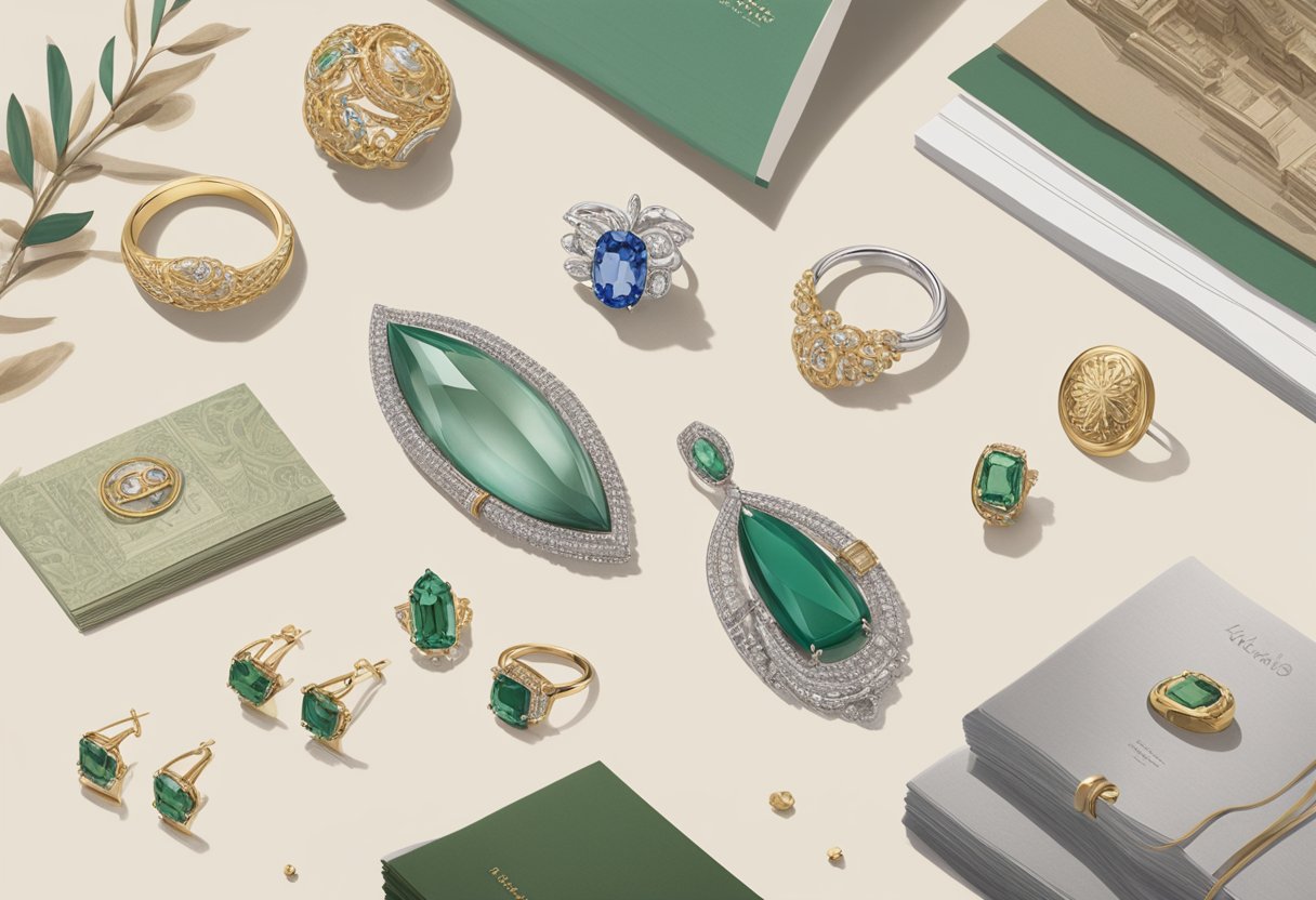 A display of Poh Heng's iconic jewelry pieces, alongside vintage photographs and documents showcasing the brand's rich history and legacy