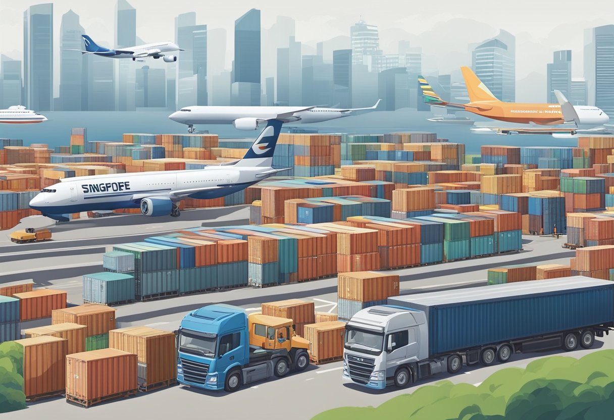 A freight forwarder in Singapore coordinates cargo movement. Ships, planes, trucks, and warehouses are part of their operation