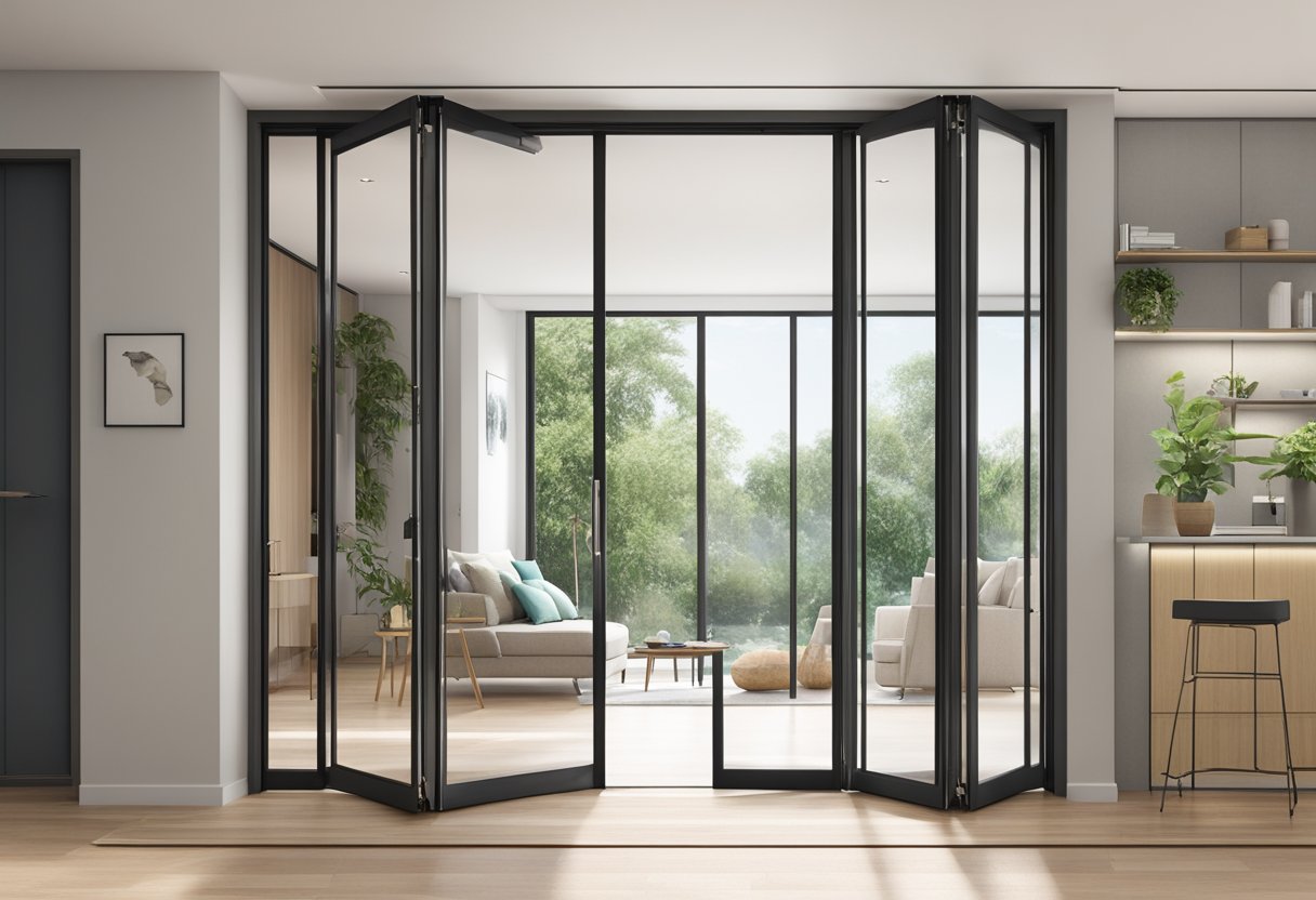 A modern, sleek folding door in a Singaporean home, seamlessly blending design and functionality