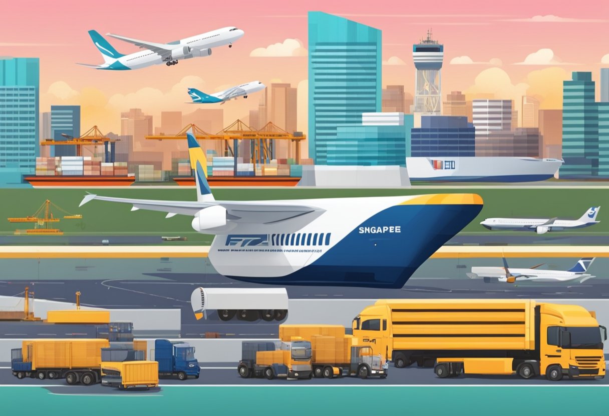 A freight forwarder in Singapore arranges transportation for goods, managing customs clearance and documentation