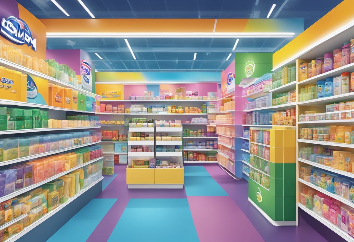 A colorful display of featured brands and products at DSM Singapore