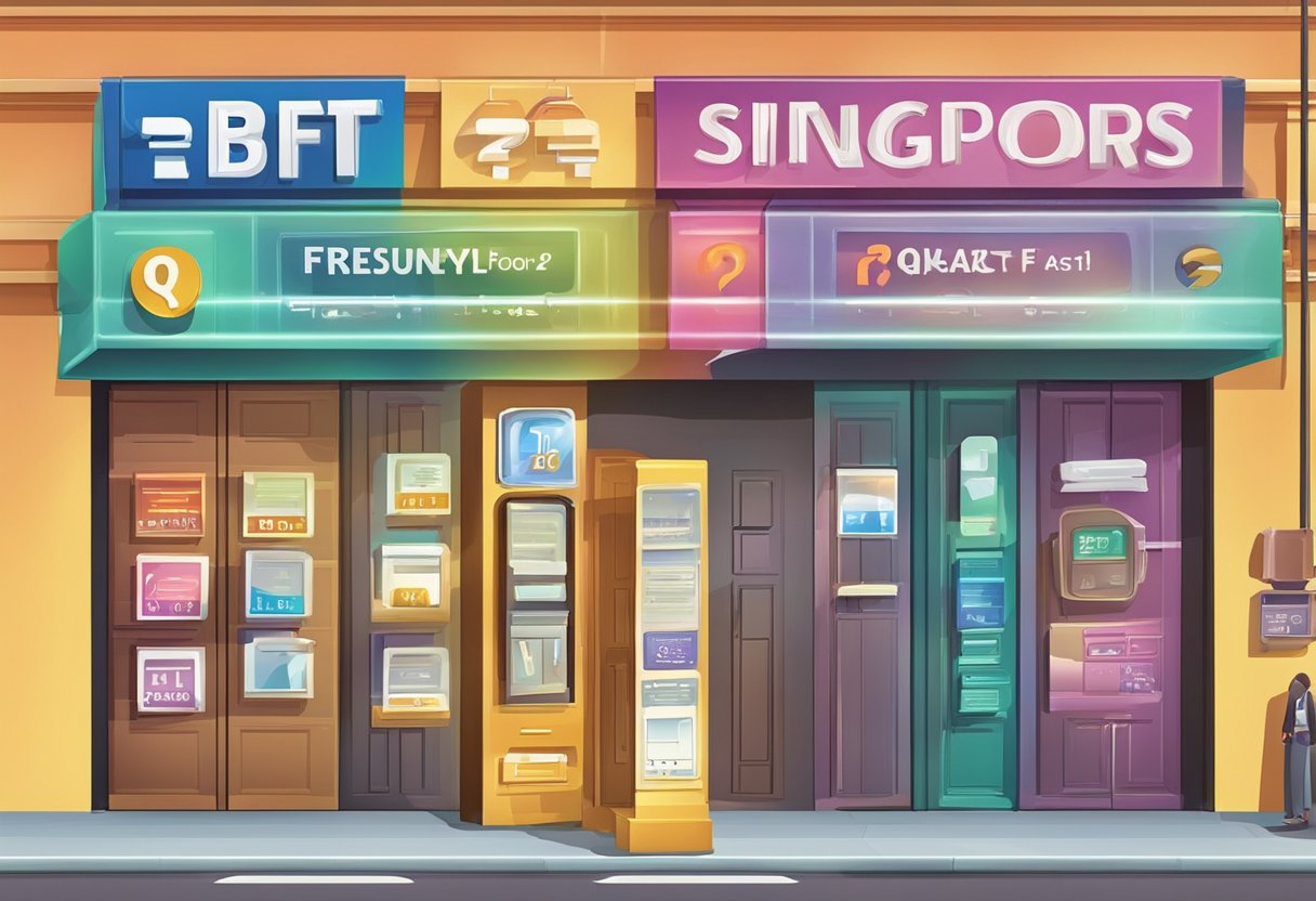A colorful sign with "Frequently Asked Questions" and "BFT Singapore" displayed prominently