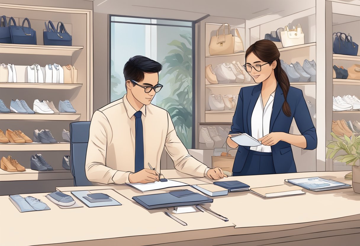 A customer service representative assists a client at a Monica Vinader store in Singapore