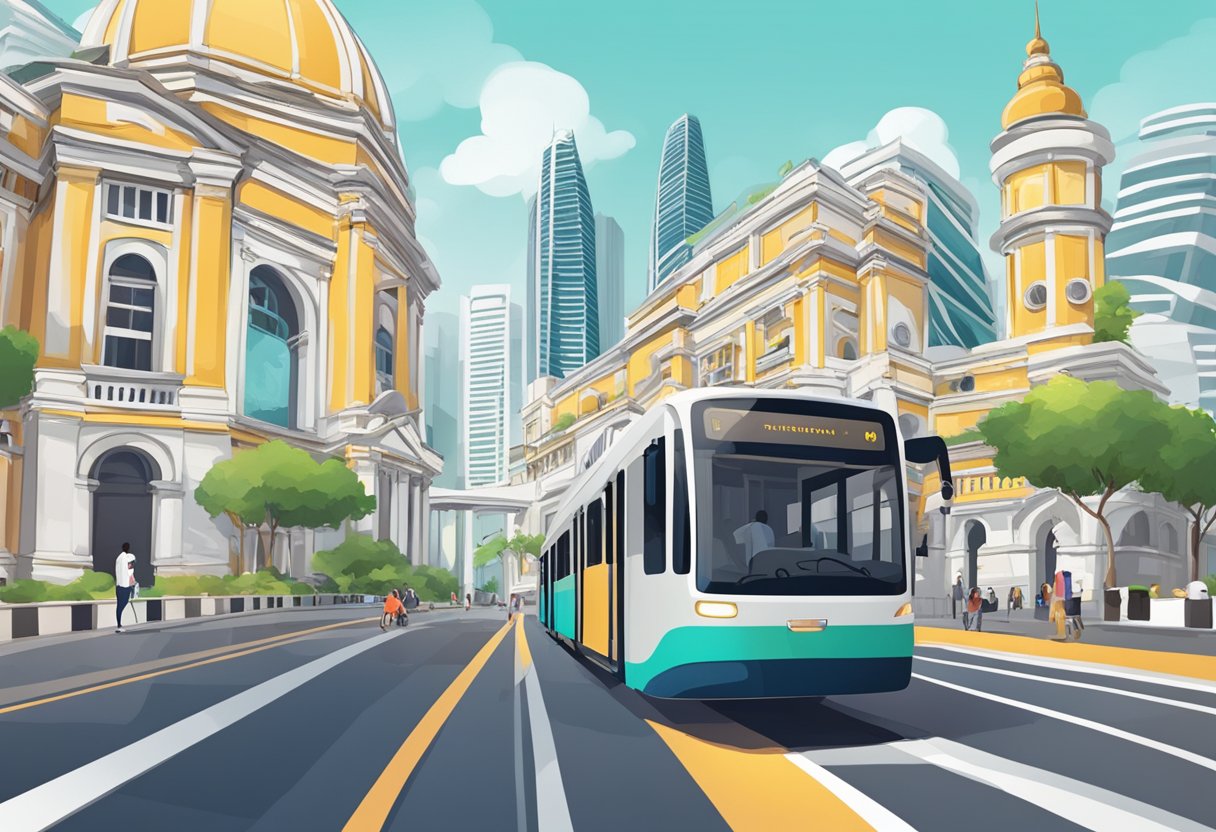 A traveler using MyICA app to navigate Singapore's landmarks and transportation