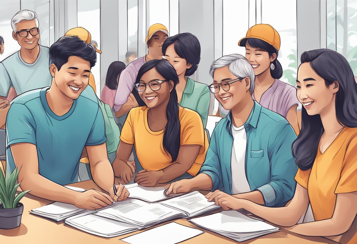 A group of diverse people in Singapore work together to support non-profit organizations, collaborating and making a positive impact in the community