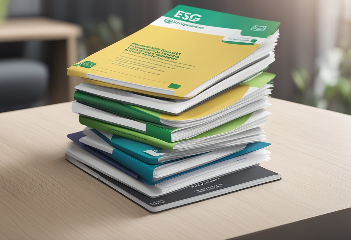 A stack of FAQ documents with the title "Frequently Asked Questions esg singapore" printed on the cover