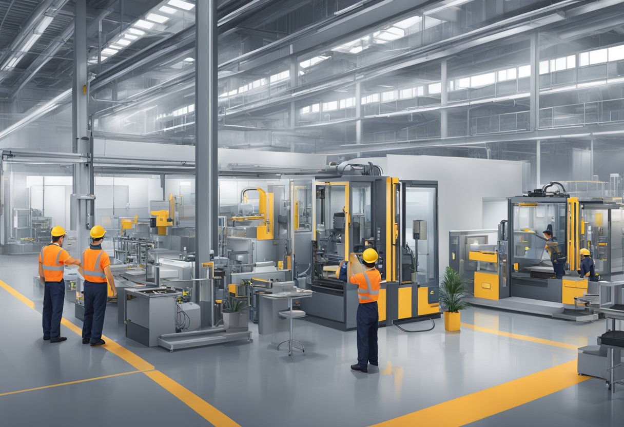 Siltronic Singapore Operations: A modern industrial facility with large machinery and workers in uniform