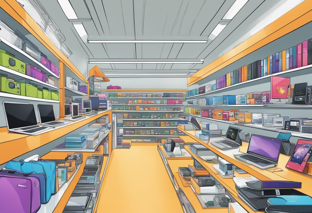 Shelves of gadgets and gizmos line the brightly lit electronic store in Singapore. From sleek smartphones to cutting-edge laptops, the store is a tech lover's paradise