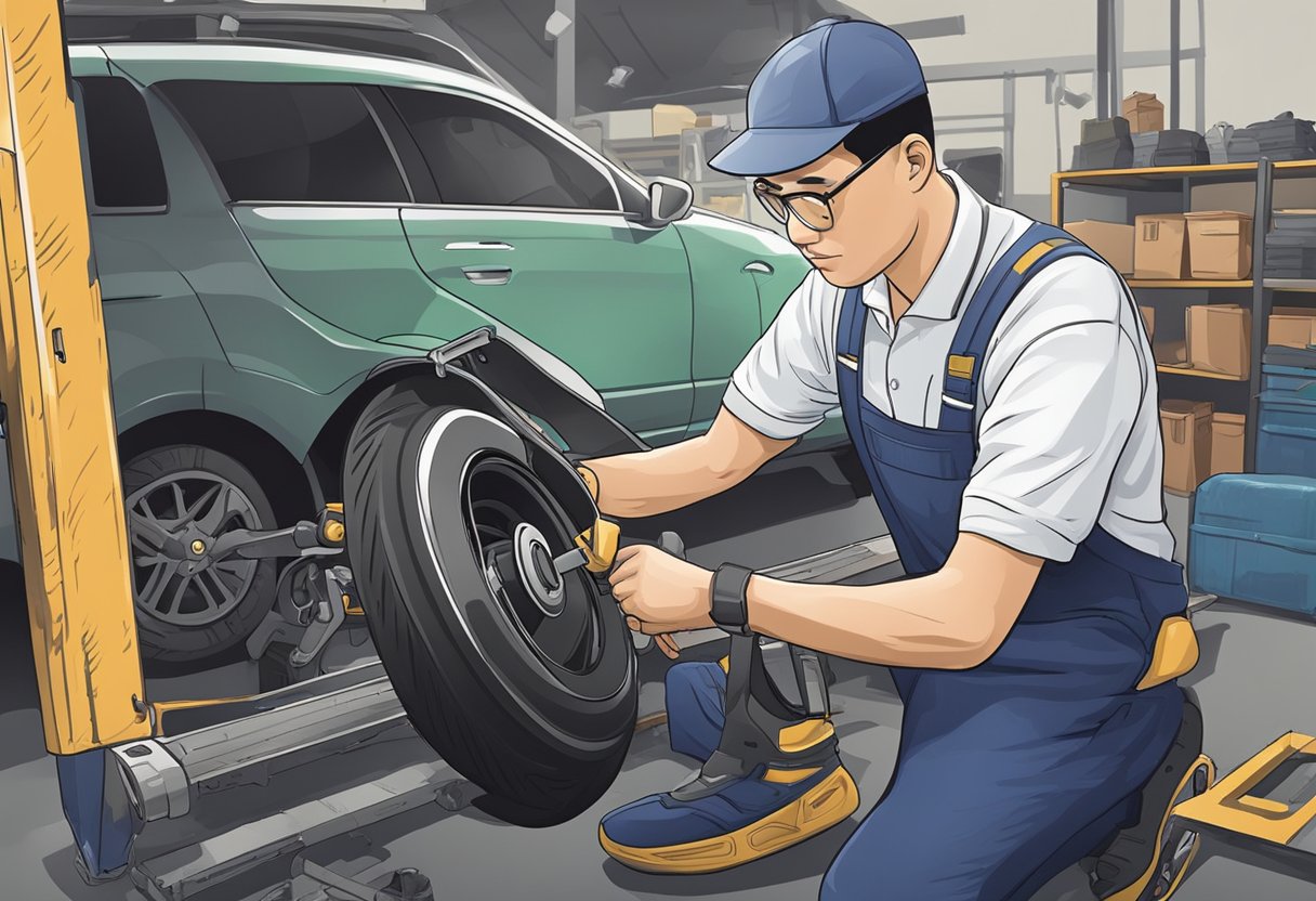 A technician fixes a broken luggage wheel in a workshop in Singapore