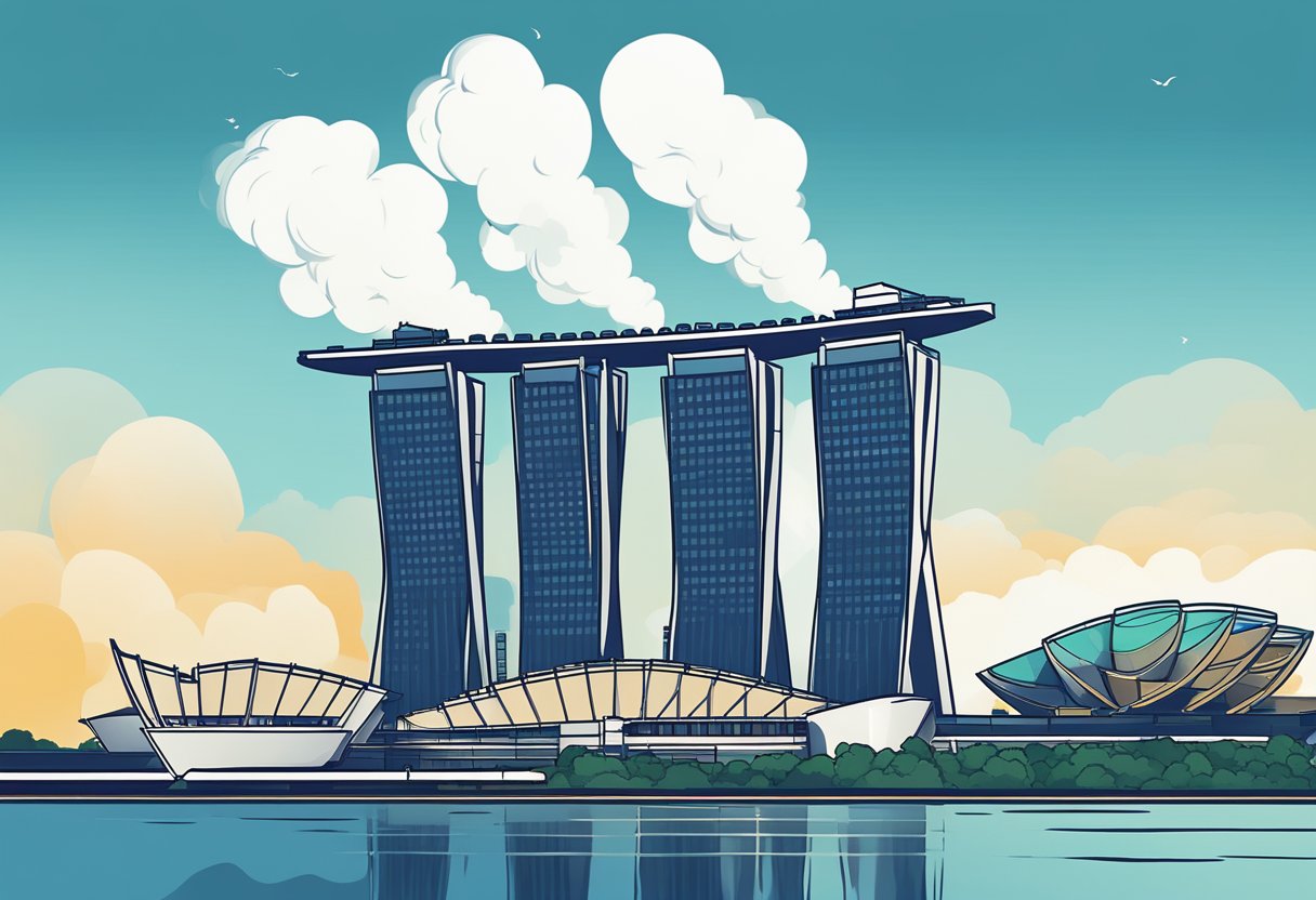 Steam rises from the iconic Marina Bay Sands hotel in Singapore, with the city skyline in the background