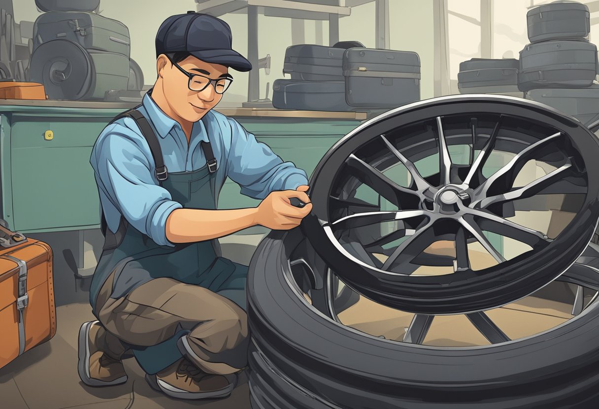 A technician repairing a luggage wheel in a workshop in Singapore