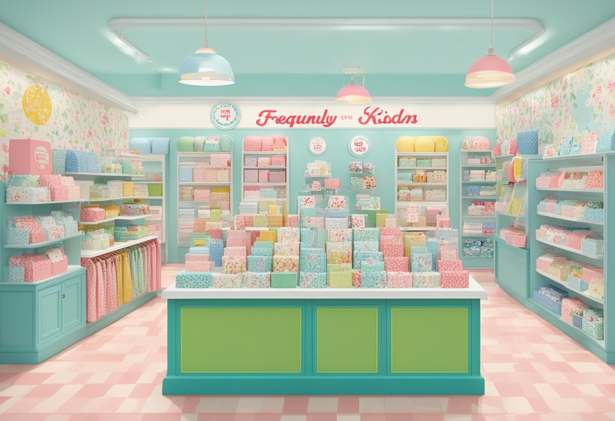 A colorful display of Cath Kidston products with a "Frequently Asked Questions" sign in a Singapore store