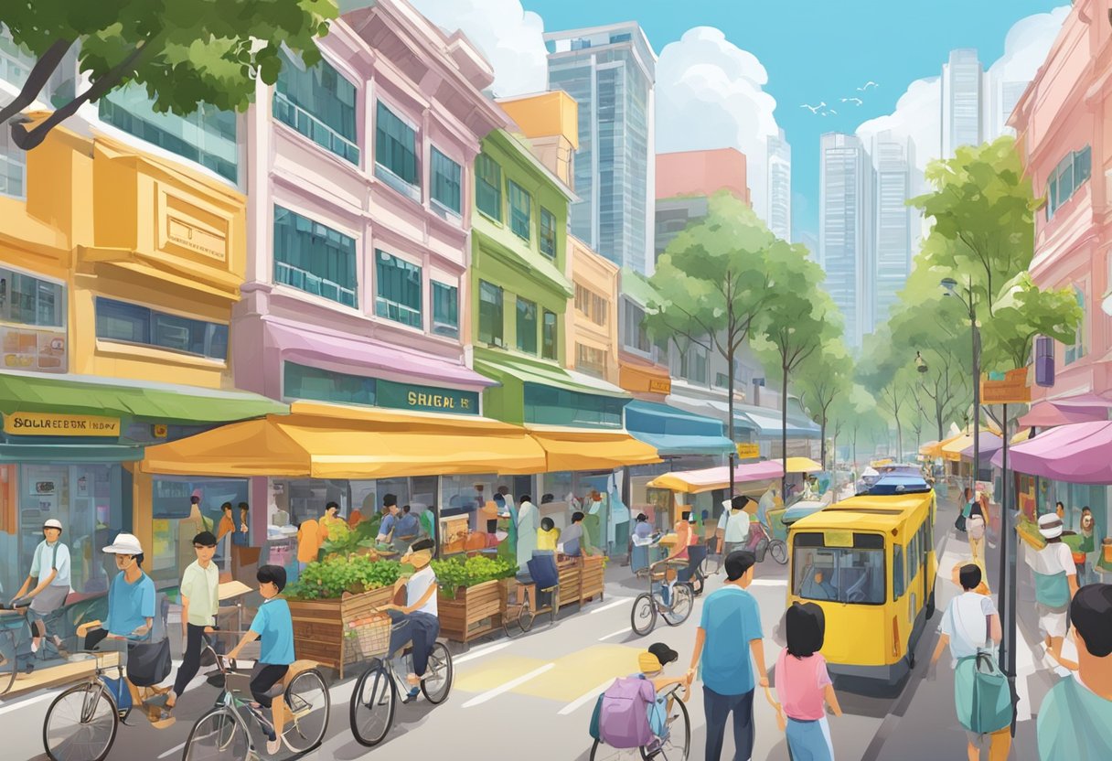 The bustling street of Kim Yam Road in Singapore, with its vibrant local amenities and efficient transportation options