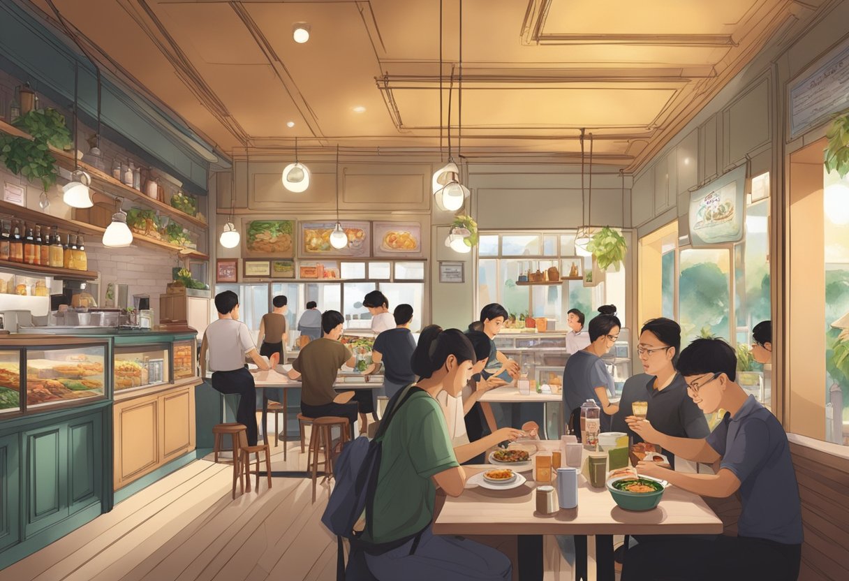 Customers enjoying a variety of gourmet foods and drinks at Oh Deli in Singapore. The cozy atmosphere and delicious offerings create a warm and inviting scene