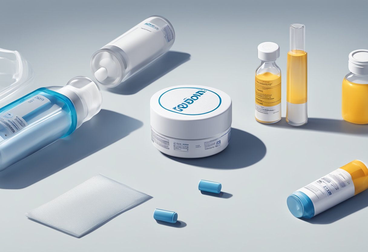 A vial of Moderna's booster shot sits on a clean, white surface, surrounded by medical equipment and a sterile environment