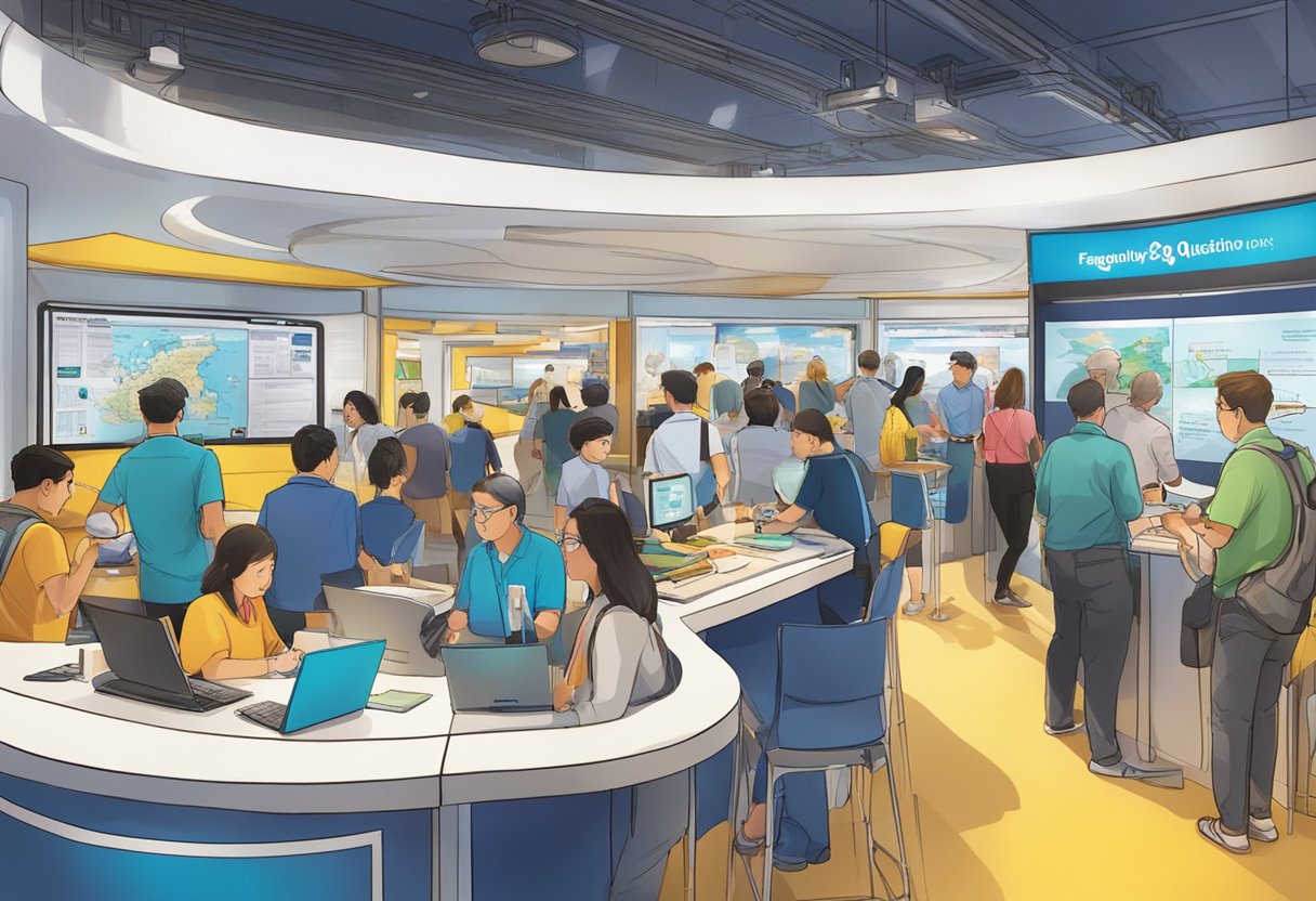 The bustling activity at the "Frequently Asked Questions" booth aboard the Spectrum of the Seas in Singapore