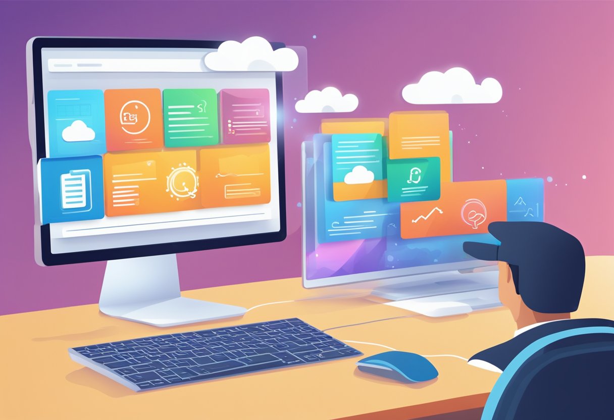 A computer screen displays a webpage with the title "Frequently Asked Questions on Cloud Singapore." A cloud icon hovers above, symbolizing the digital nature of the topic