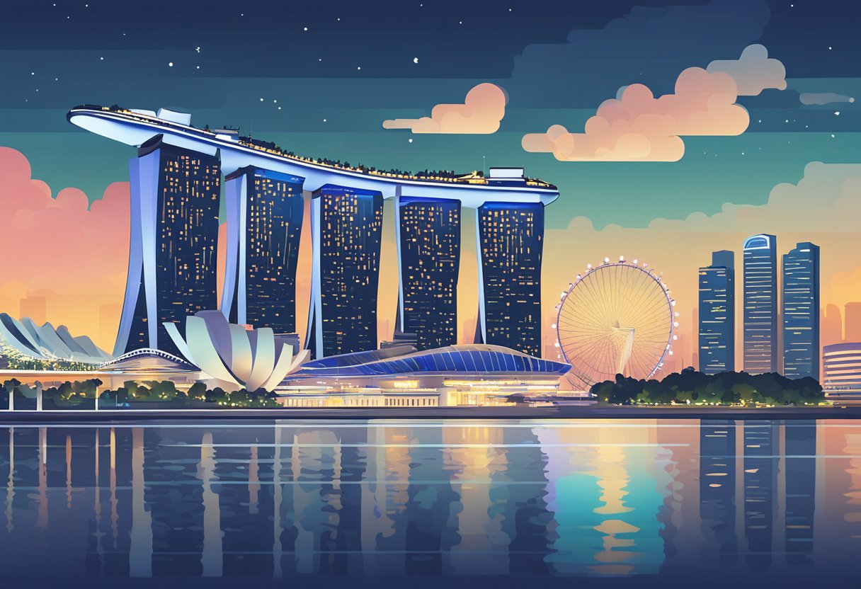 The iconic skyline of Singapore, with the Marina Bay Sands and the dazzling lights of the city, is the perfect backdrop for showcasing the new Pixel 6 Pro