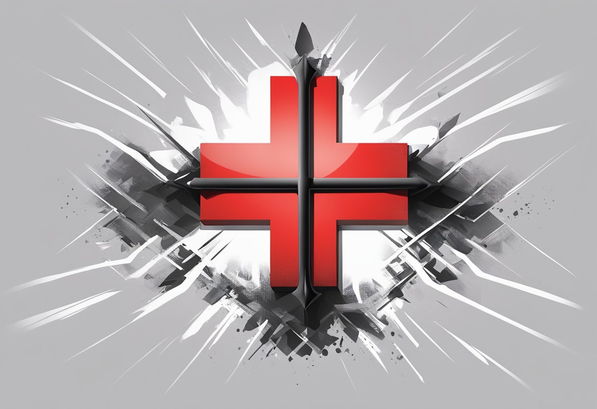 A red cross symbol stands against a white background, with a bold and clear design
