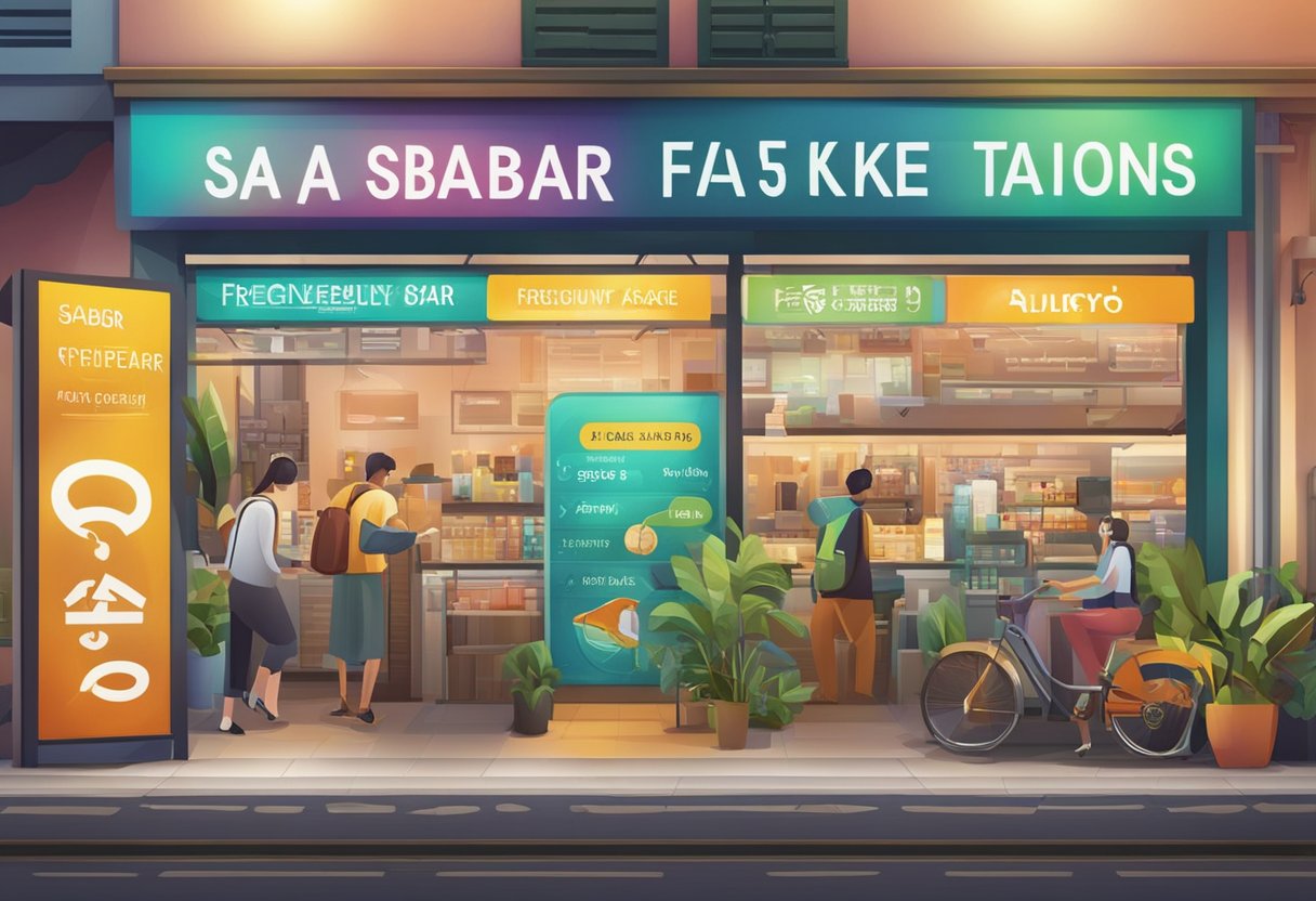 A colorful sign with "Frequently Asked Questions" and "Sabar Singapore" displayed prominently