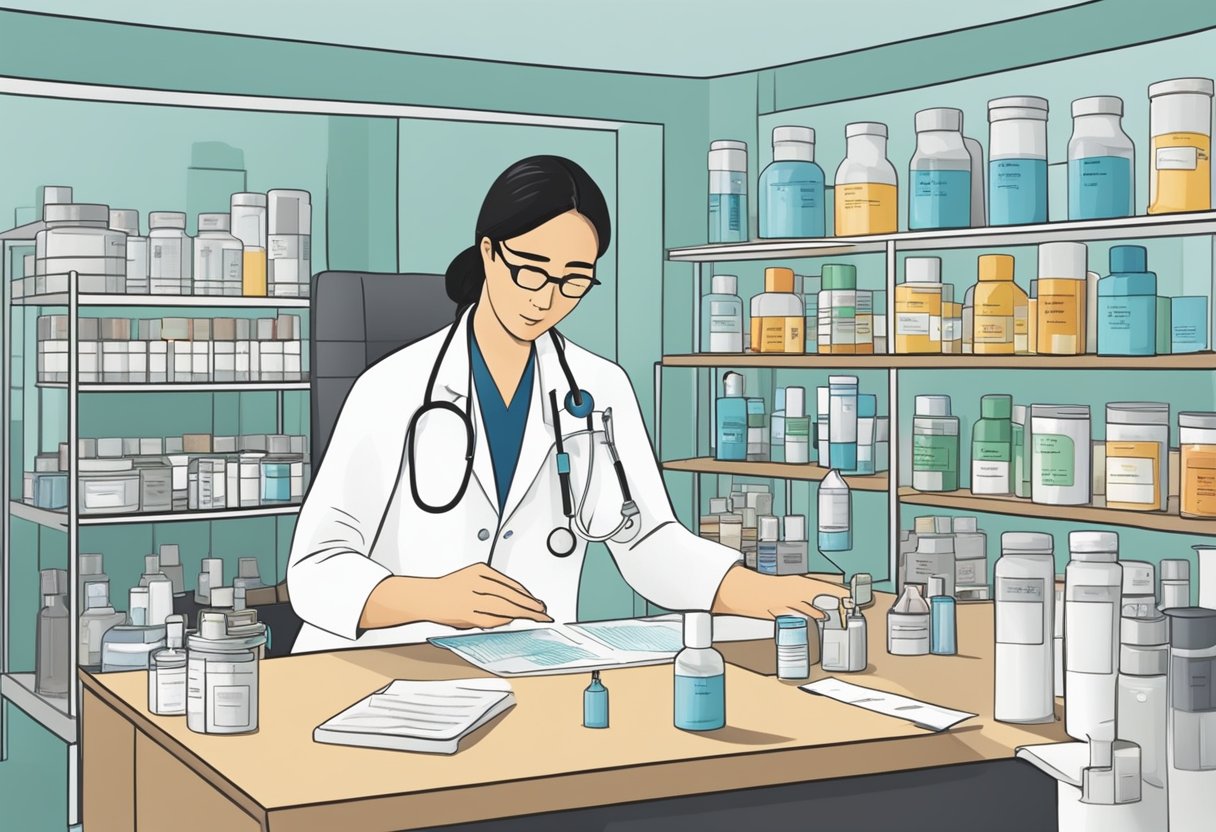 A doctor administers an allergy test in a Singapore clinic. Various allergens are labeled and ready for testing