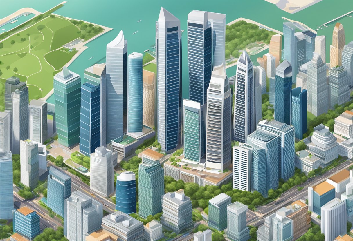 Aerial view of Singapore skyline with FWD Singapore building prominent in the cityscape
