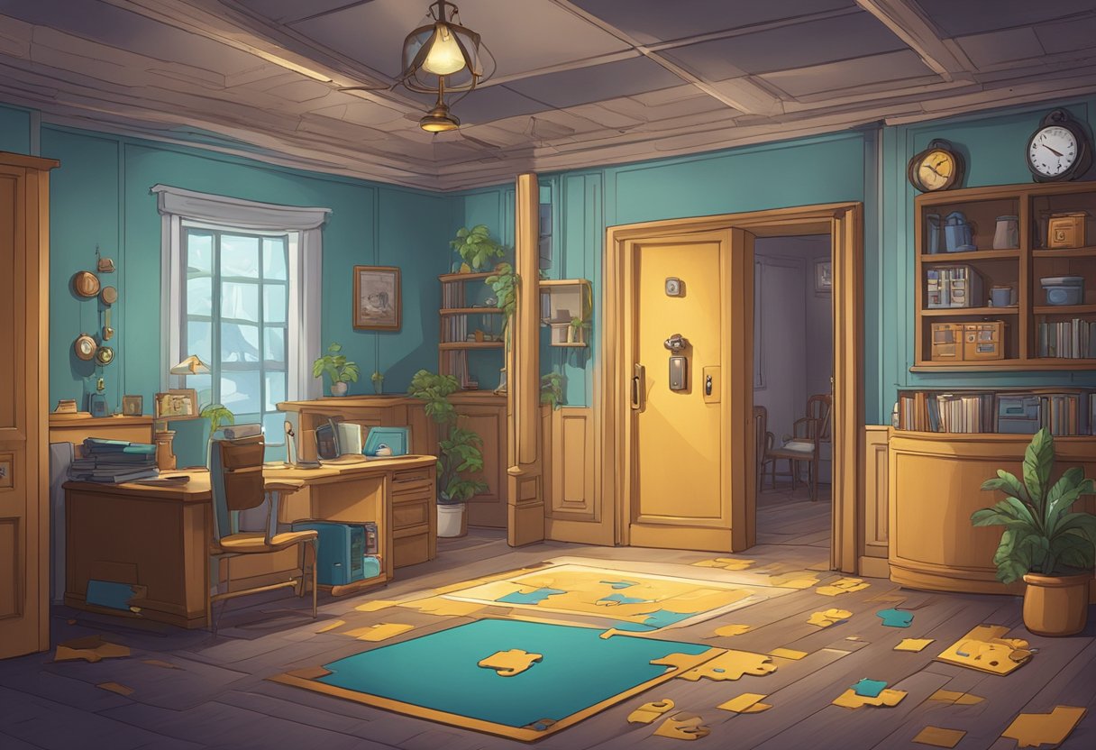 A room with locked doors, puzzles, and clues. A timer counts down as players work together to escape