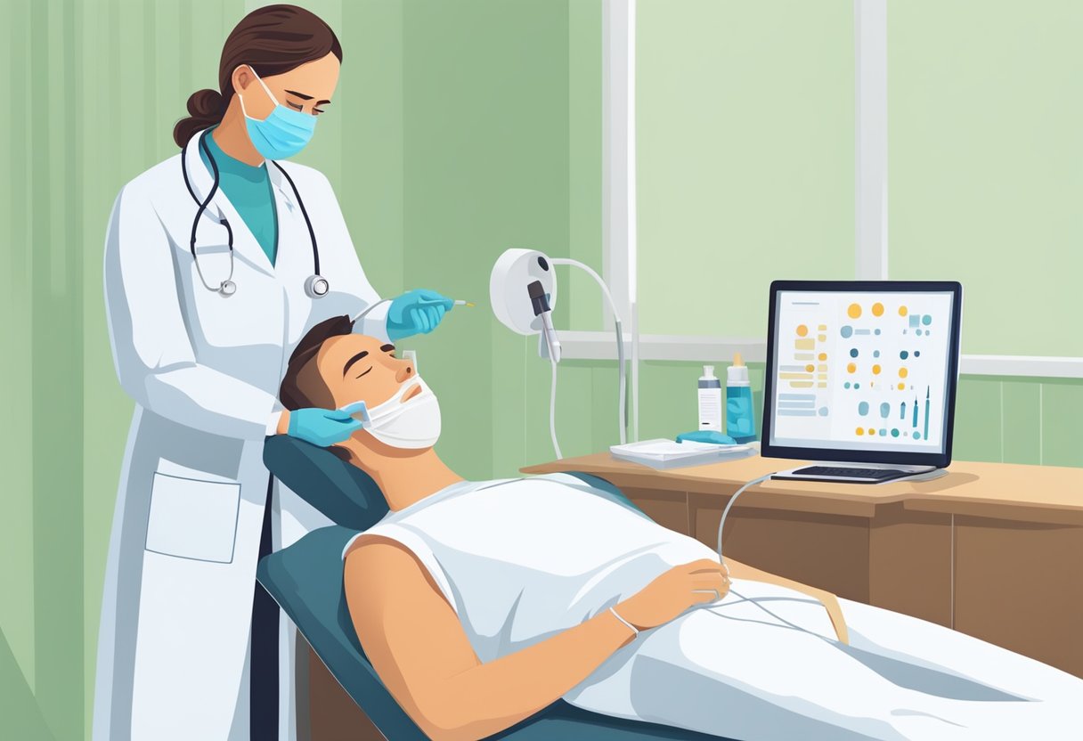 A doctor administers an allergy test to a patient in a clinic