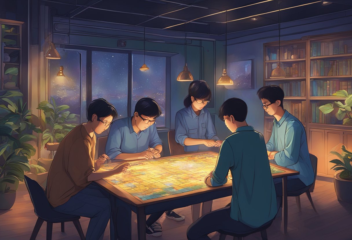 Participants solving puzzles in themed rooms at Xcape Singapore, with dim lighting and mysterious atmosphere