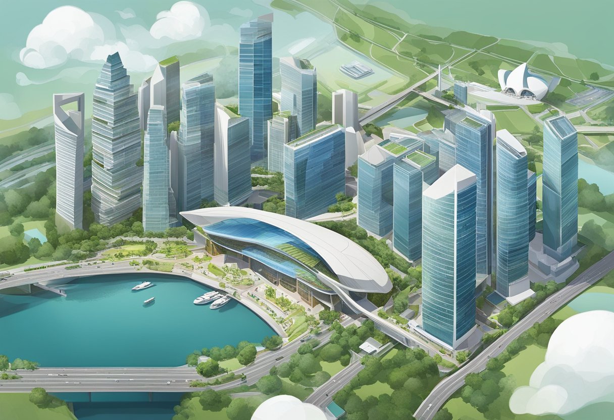 Aerial view of SGDI Singapore, showcasing its urban landscape and iconic landmarks