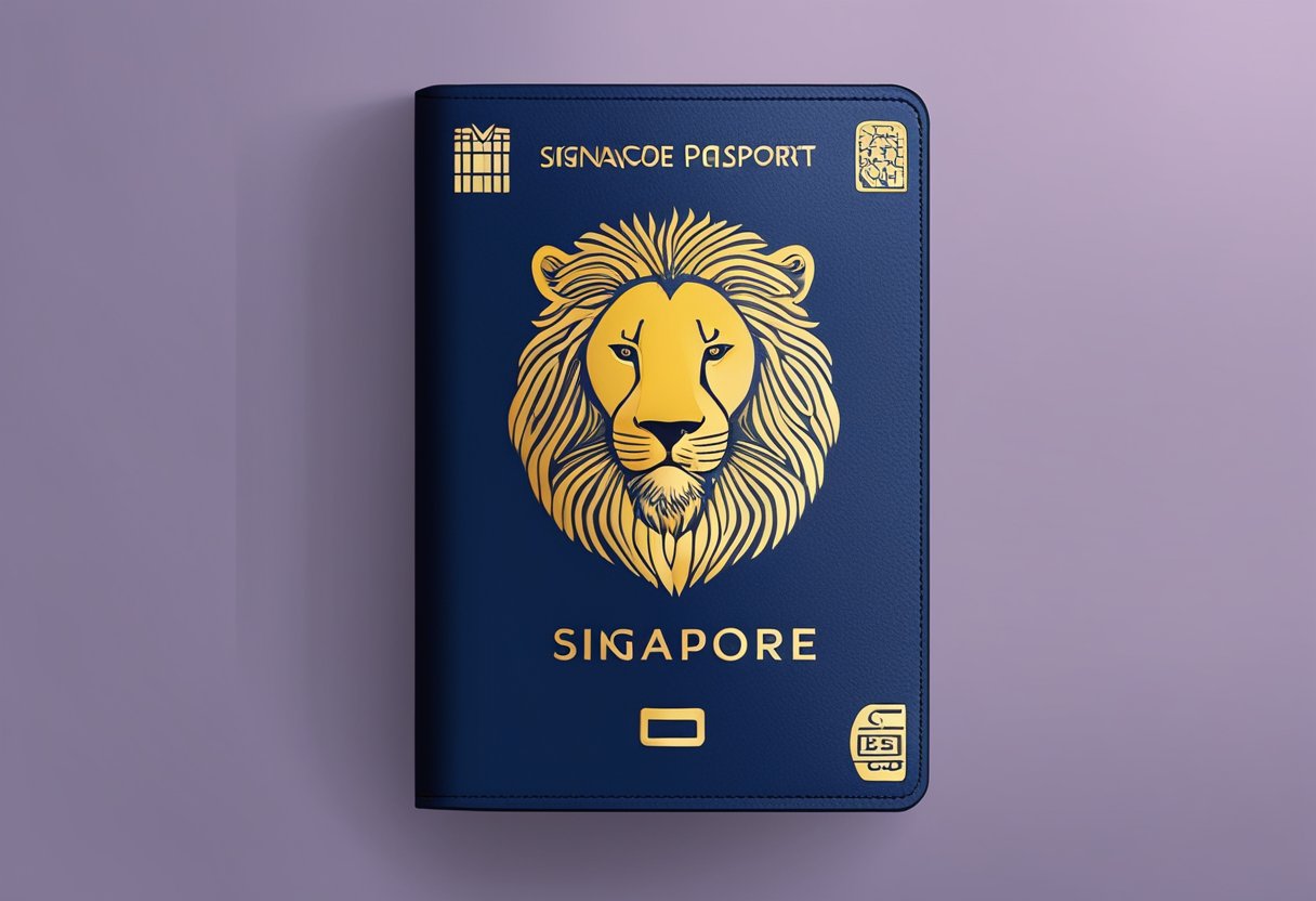 A Singapore passport size with lion symbol and biometric chip