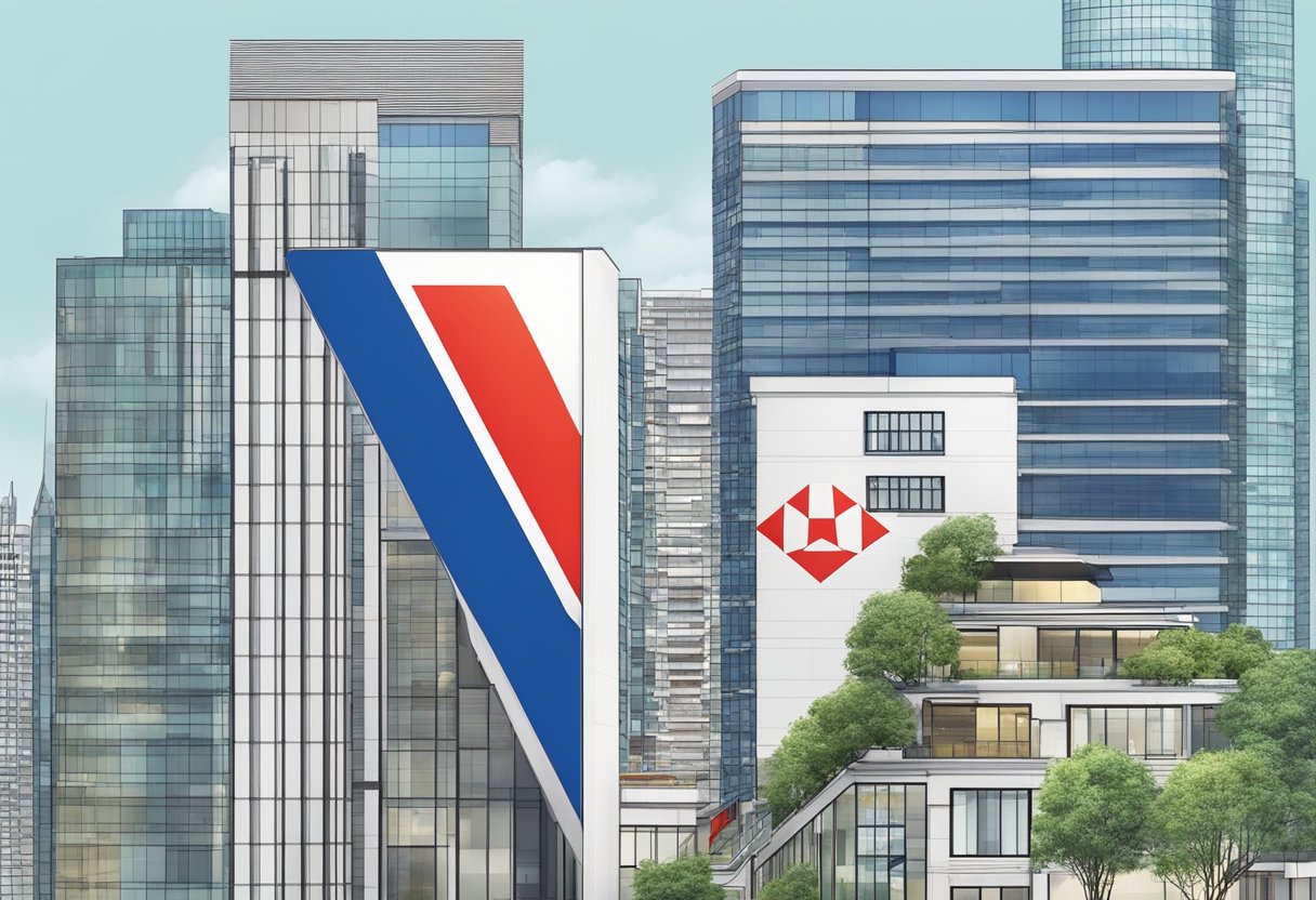HSBC logo merging with AXA Singapore logo, symbolizing acquisition