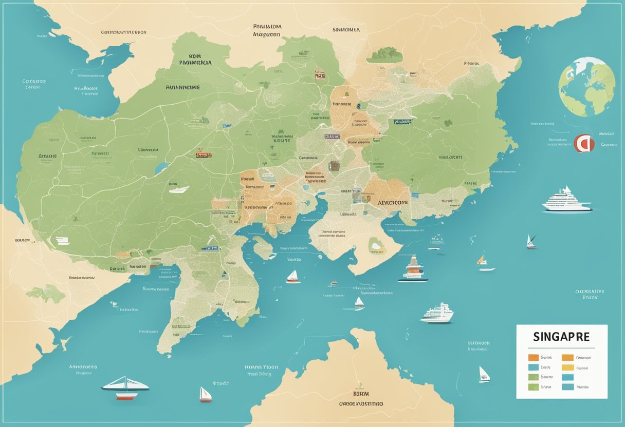 A map of Singapore and Turkey with a list of frequently asked questions hovering above them