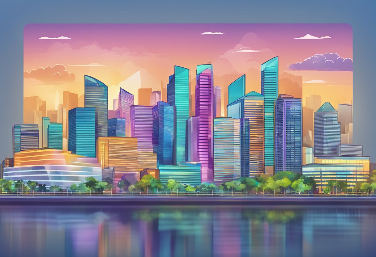 A stack of colorful FAQ cards with "Frequently Asked Questions" written on them, with the Singapore skyline in the background