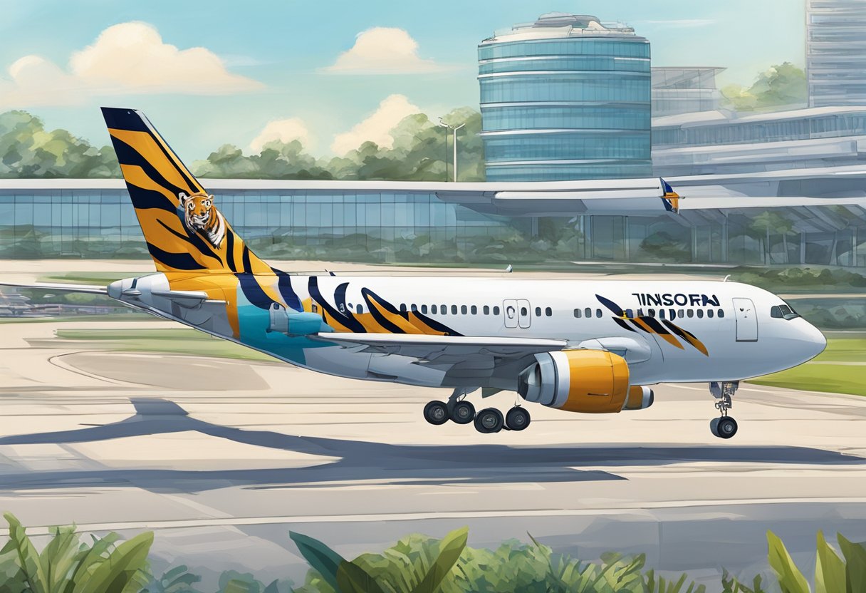 A tiger airplane landing at Singapore airport