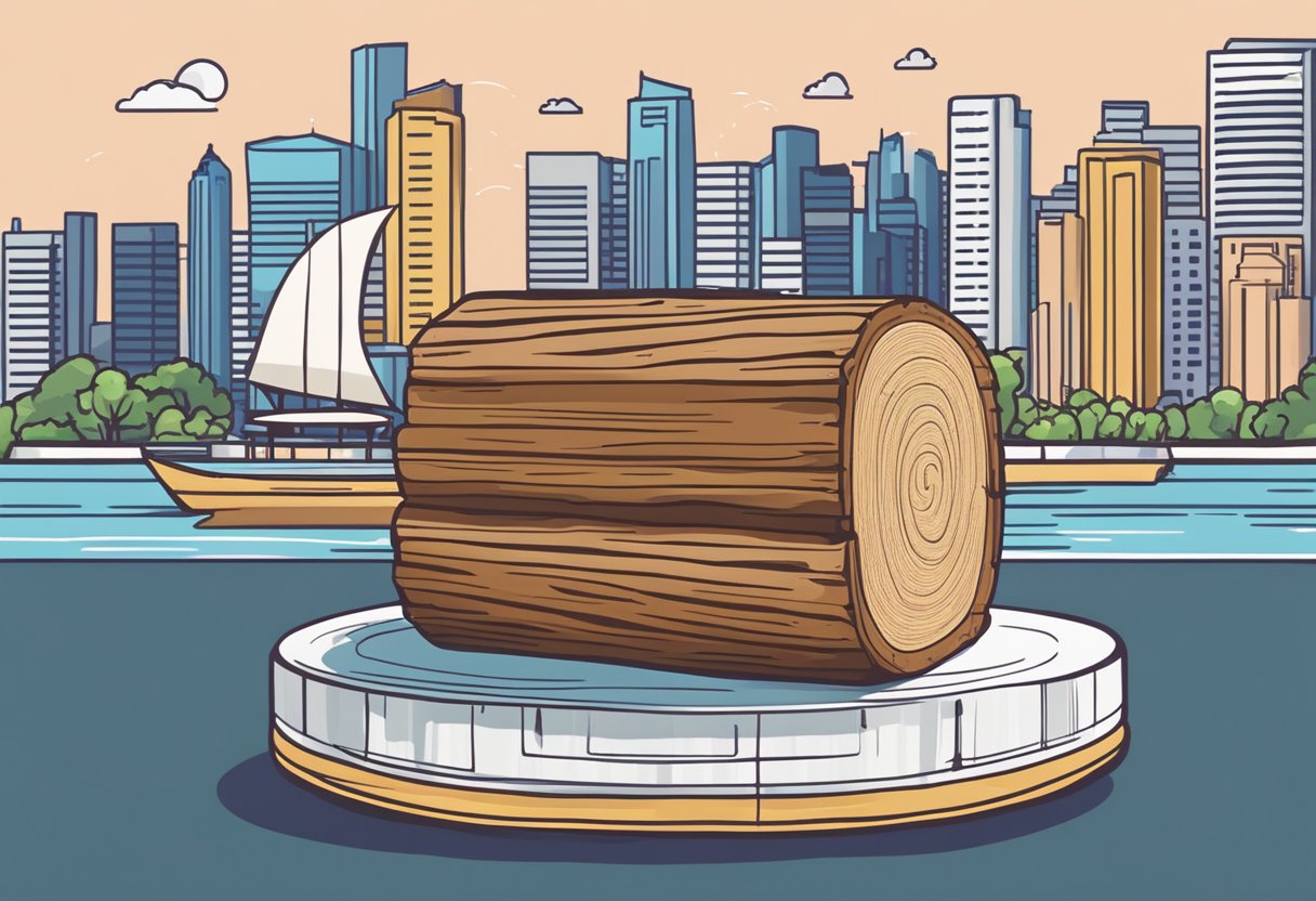 A log cake with "Frequently Asked Questions" written on it, set against a backdrop of iconic Singapore landmarks