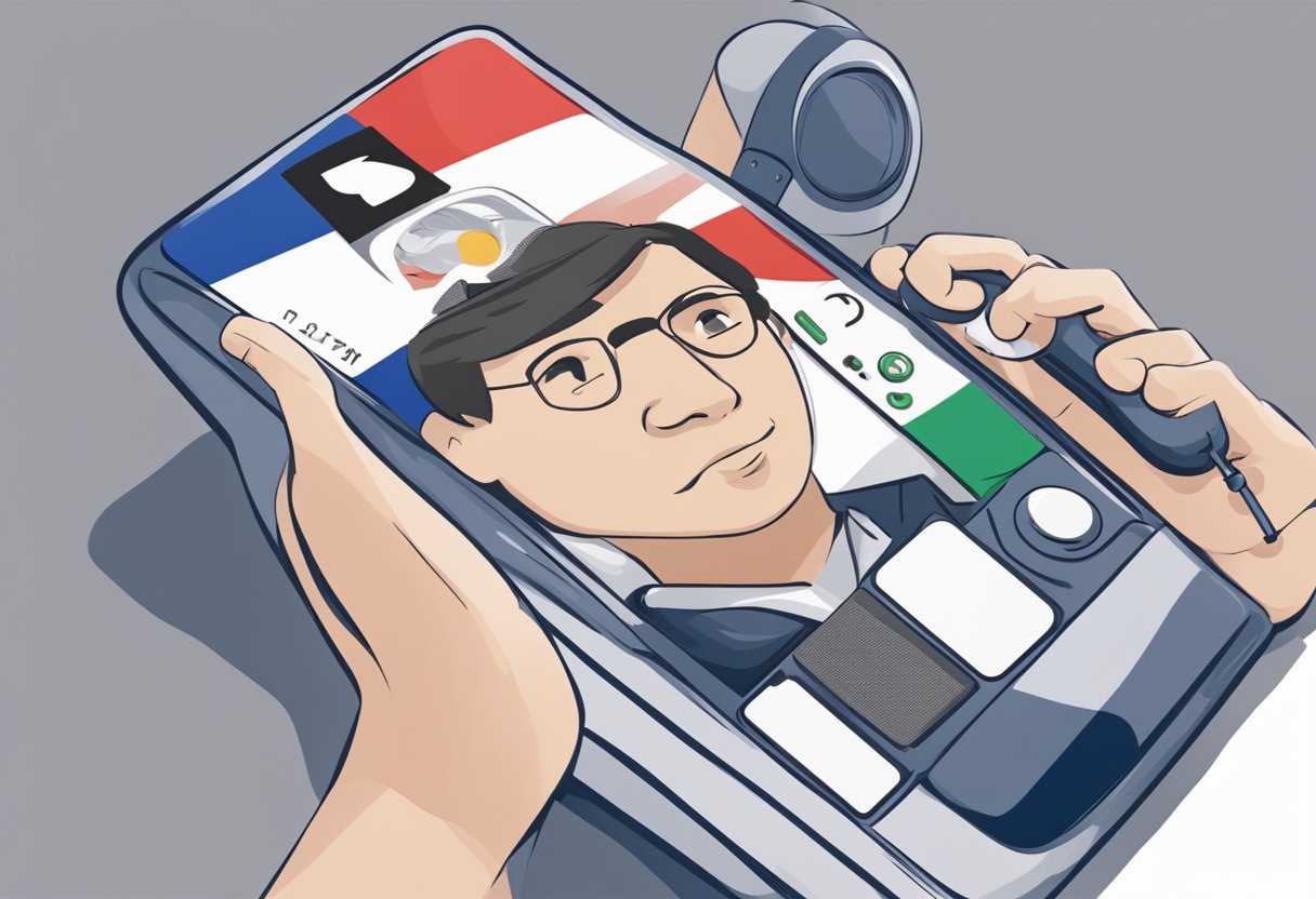 A phone with a Singaporean flag as the caller ID, a puzzled expression on the receiver's face, and a list of unknown numbers on the screen