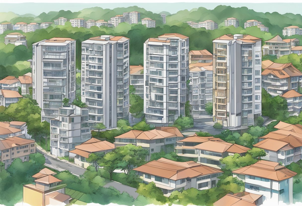 A cluster of buildings in Bukit Merah, Singapore, with a prominent sign reading "Tuberculosis Cluster."