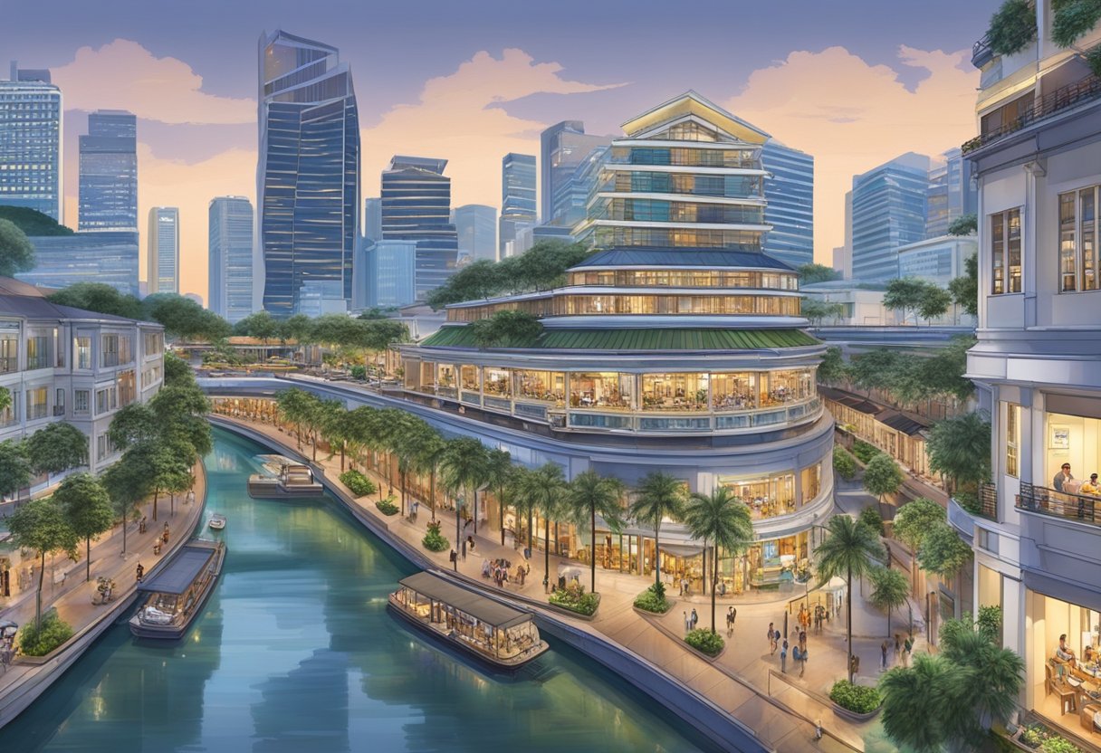 The bustling Havelock Road winds past the towering Furama Riverfront hotel in Singapore. The street is lined with shops and restaurants, and the air is filled with the sounds of traffic and chatter
