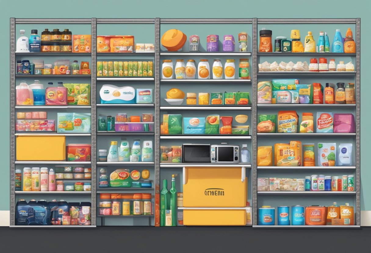 Various products and brands from Singapore are displayed on shelves and tables, showcasing a range of items such as electronics, fashion, and food