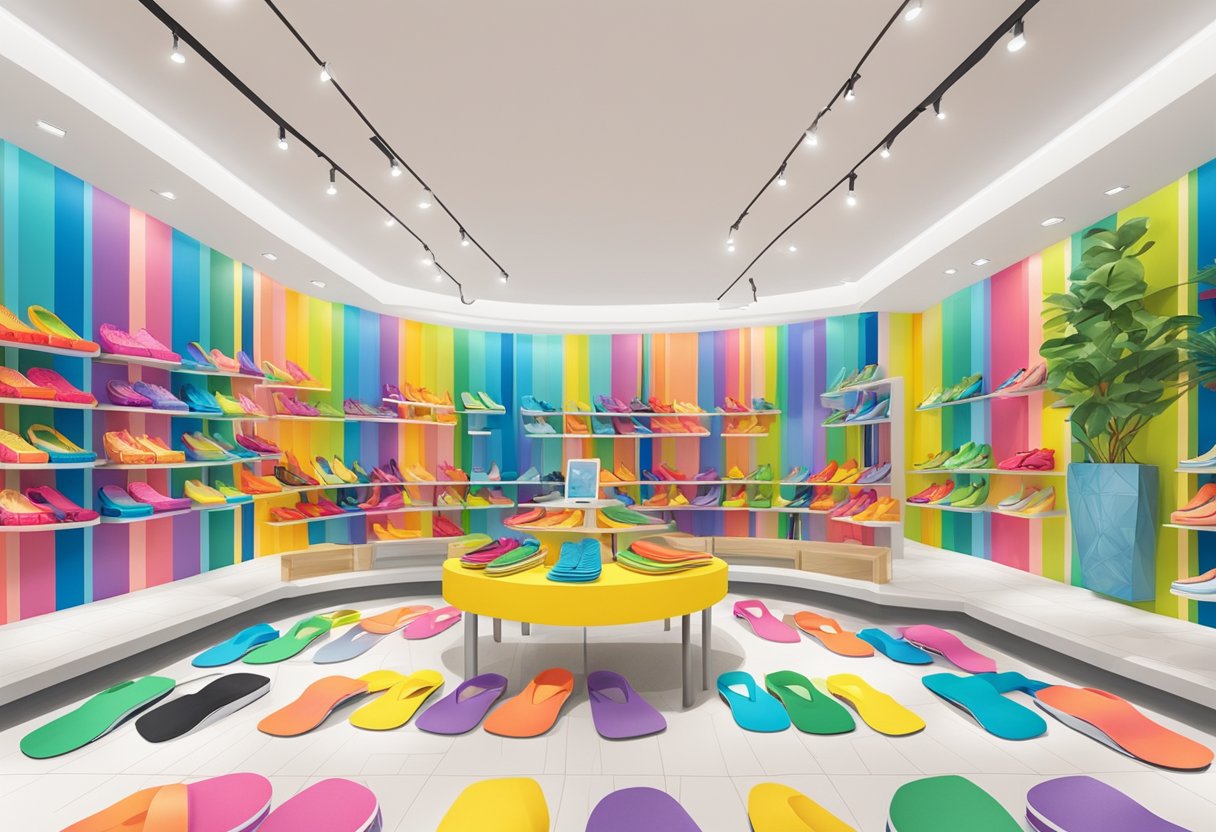 A colorful display of Havaianas flip-flops in a vibrant Singapore storefront