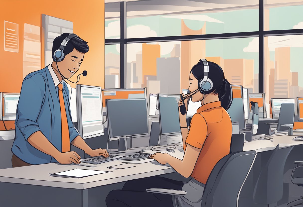 Customers calling airasia singapore for information, with the phone number displayed prominently. A customer service representative is assisting a caller in the background