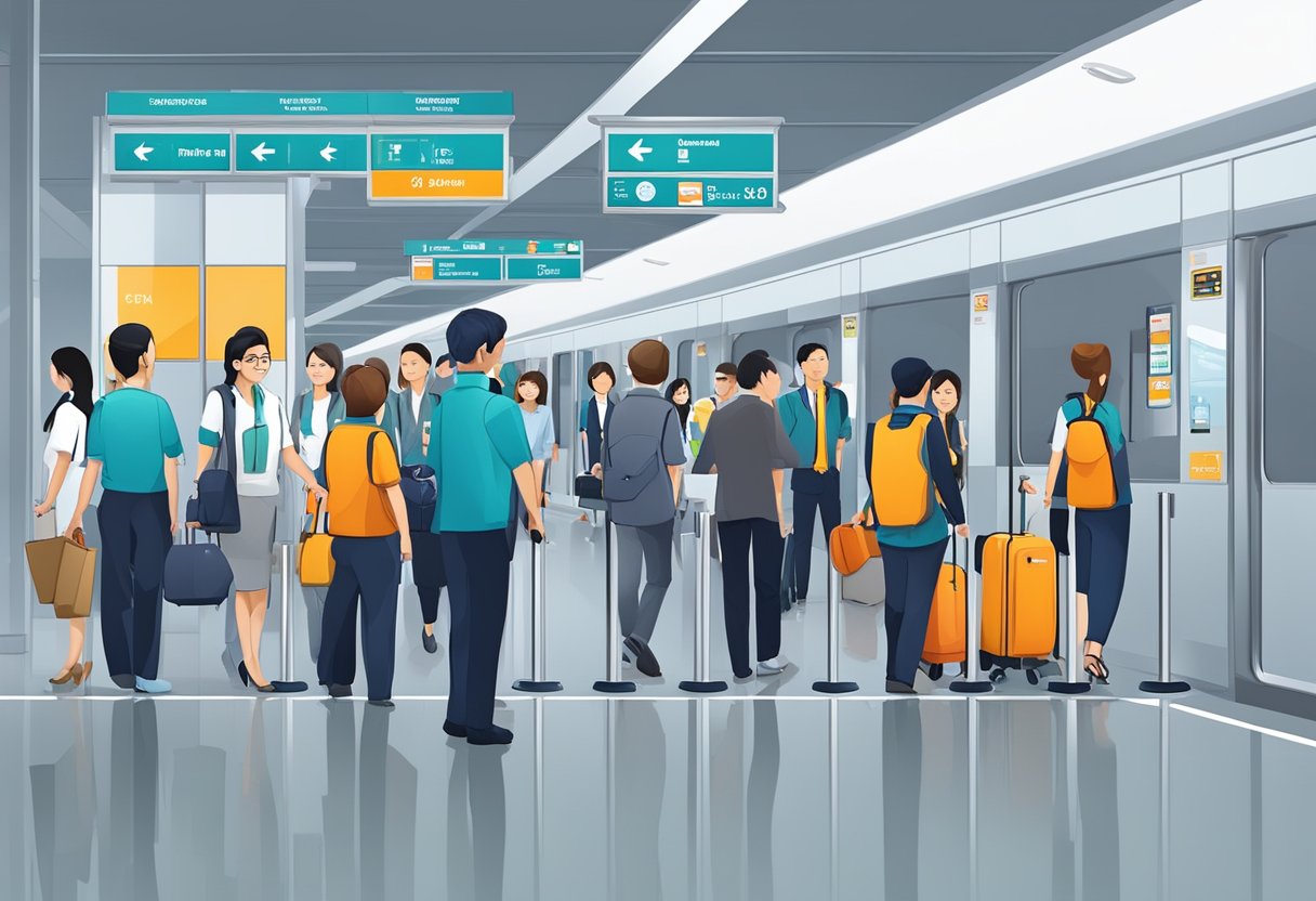 Passengers boarding VTL flights between Singapore and Malaysia with clear signage and staff assistance